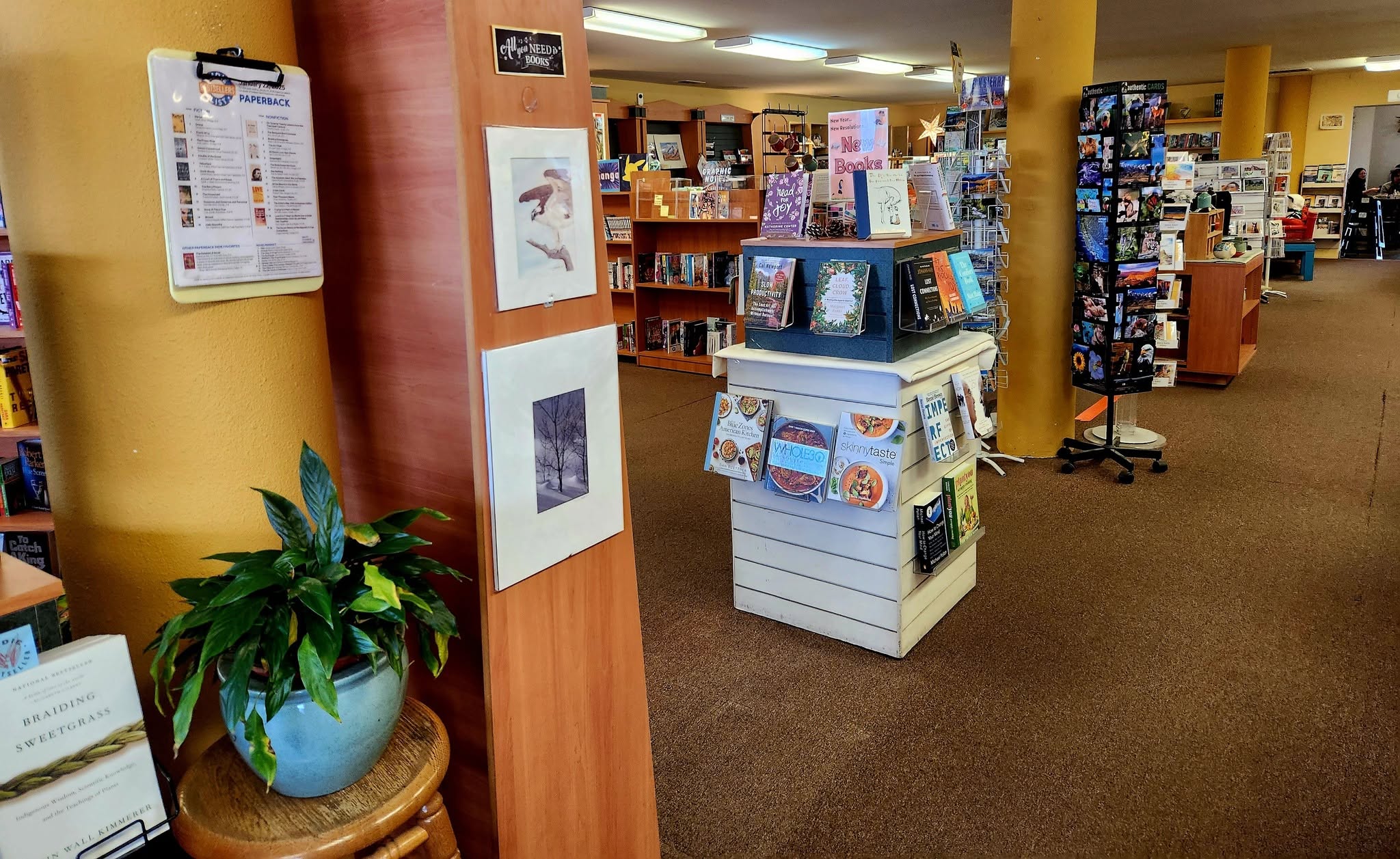 Bookstore window and local character